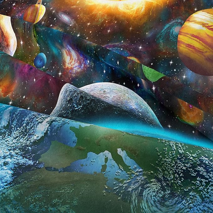 Tailor Shop Universe Galaxy Comforter Set for Girls Boys Kids Galaxy The Planet The Earth Astronaut Stars Outer Space Bedding Set King Size with 1 Comforter 2 Pillowcases - LeafyLoom