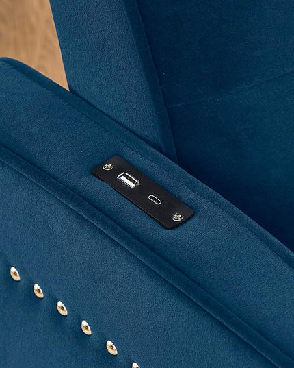 Functional Love Seat Sofabed W/TypeC & USB Port and Copper Nail Decor, Modern Loveseat Sofa Convertible Pull Out Sleeper Couch Bed for Apartment Office Living Room, 53.", Blue-1413 - LeafyLoom