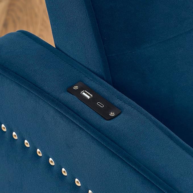 Functional Love Seat Sofabed W/TypeC & USB Port and Copper Nail Decor, Modern Loveseat Sofa Convertible Pull Out Sleeper Couch Bed for Apartment Office Living Room, 53.", Blue-1413 - LeafyLoom