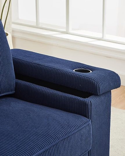Modern Living Room Upholstered 3 Seater Sofa Couch Deep Seat Soft Corduroy Sofa&Couch with Storage Armrests, 2 Cupholders, Type-C and USB Charging Ports for Home, Apartment, Office - LeafyLoom