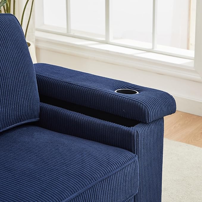 Modern Living Room Upholstered 3 Seater Sofa Couch Deep Seat Soft Corduroy Sofa&Couch with Storage Armrests, 2 Cupholders, Type-C and USB Charging Ports for Home, Apartment, Office - LeafyLoom