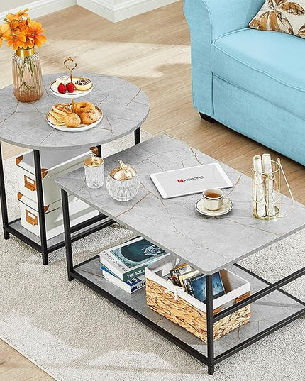 WOHOMO Coffee Table, Modern Style Coffee Tables for Living Room Marble Center Table with Storage 2 in 1Detachable Table Set,Grey Marble - LeafyLoom