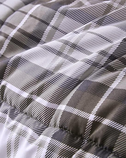 Madison Park Essentials Parkston Plaid Comforter, Matching Sham, 3M Scotchguard Stain Release Cover, Hypoallergenic All Season Bedding-Set, Twin/ Twin XL, Brown, 2 Piece - LeafyLoom