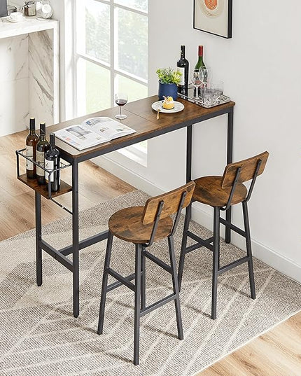 NicBex Dining Table Kitchen Table and Chairs 2 Person Dining Table Set Bar Table Set with Metal Frame and Wine Bottle Storage Rack for Dining Room and Restaurant, Rustic Brown - LeafyLoom