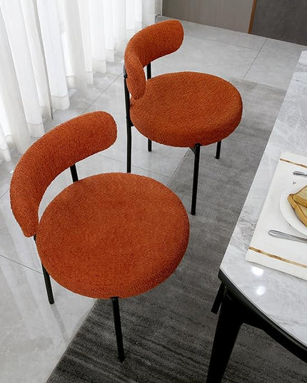 Orange Dining Chairs Set of 4 Round Upholstered Boucle Dining Room Chairs Mid-Century Modern Kitchen Chairs Curved Backrest Chairs for Dining Room Black Metal Legs - LeafyLoom