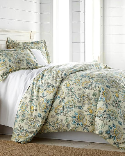 Southshore Fine Living, Inc. Wanderlust Oversized Twin Comforter Set, Down Alternative Boho Bedspread, Victorian Print Comforter, Twin or Twin XL Comforter with Matching Sham, Cream Floral Print - LeafyLoom