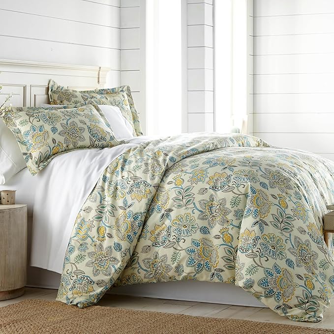 Southshore Fine Living, Inc. Wanderlust Oversized Twin Comforter Set, Down Alternative Boho Bedspread, Victorian Print Comforter, Twin or Twin XL Comforter with Matching Sham, Cream Floral Print - LeafyLoom