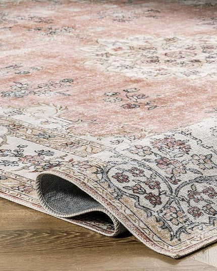 NuLOOM Ren Vintage Floral Machine Washable Ultra Thin Runner Rug, 2' 6" x 6', Peach - LeafyLoom