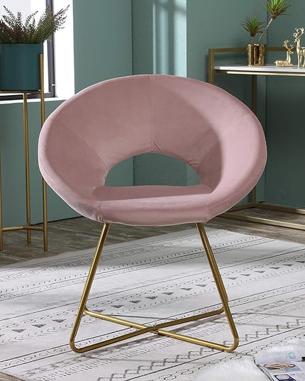 Roundhill Furniture Slatina Silky Velvet Upholstered Accent Chair with Gold Tone Finished Base, 25D x 28W x 31.5H in, Pink - LeafyLoom