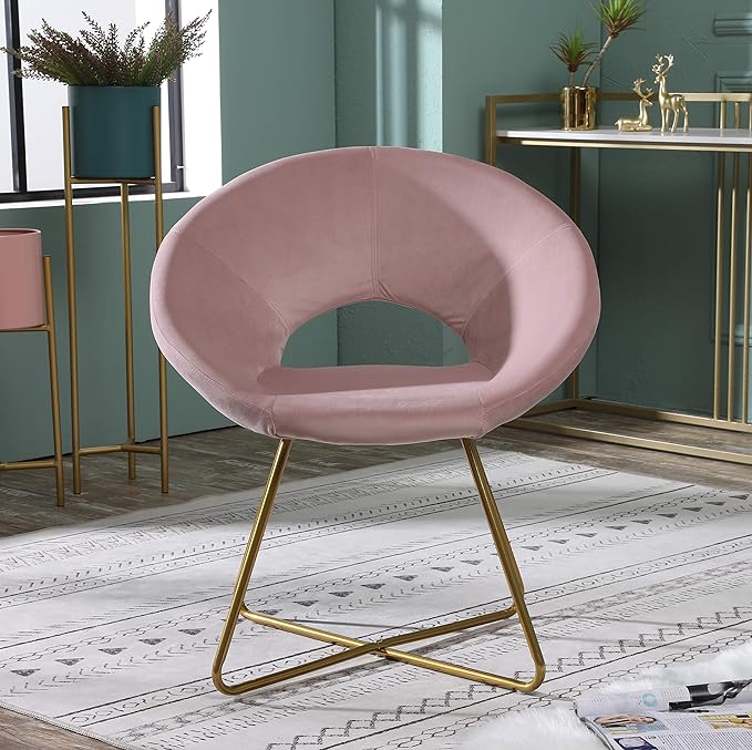 Roundhill Furniture Slatina Silky Velvet Upholstered Accent Chair with Gold Tone Finished Base, 25D x 28W x 31.5H in, Pink - LeafyLoom