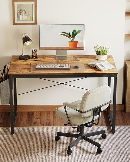 Cubiker Computer Desk 40 inch Home Office Writing Study Desk, Modern Simple Style Laptop Table with Storage Bag, Brown - LeafyLoom