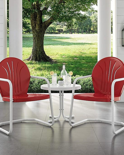 Crosley Furniture KO10004RE Griffith 3-Piece Retro Metal Outdoor Seating Set with Table and 2 Chairs, Red - LeafyLoom