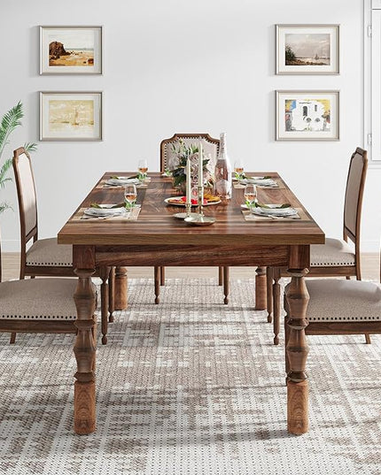 Tribesigns 62” Wood Dining Table for 4-6 People, Farmhouse Large Rectangle Kitchen Table, Dinner Table Kitchen & Dining Room Furniture with Carved Turned Legs - LeafyLoom