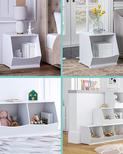 UTEX Toy Storage Organizer,Stackable Kids Toy Storage Cubby with 3 Bins,Toy Boxes and Storage for Playroom,Bedroom,Nursery School,White - LeafyLoom