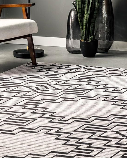 nuLOOM Tashia Modern Geometric Machine Washable Ultra Thin Area Rug, 5' x 8', Charcoal - LeafyLoom