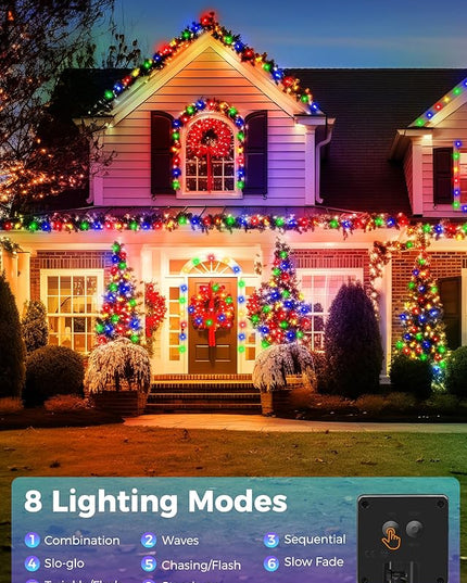 Minetom Christmas Lights Outdoor Solar Powered - 72FT 200 LED Christmas String Lights with 8 Lighting Modes, IP65 Waterproof Solar String Lights for Outside Tree Xmas Party Decoration, Multicolor Minetom