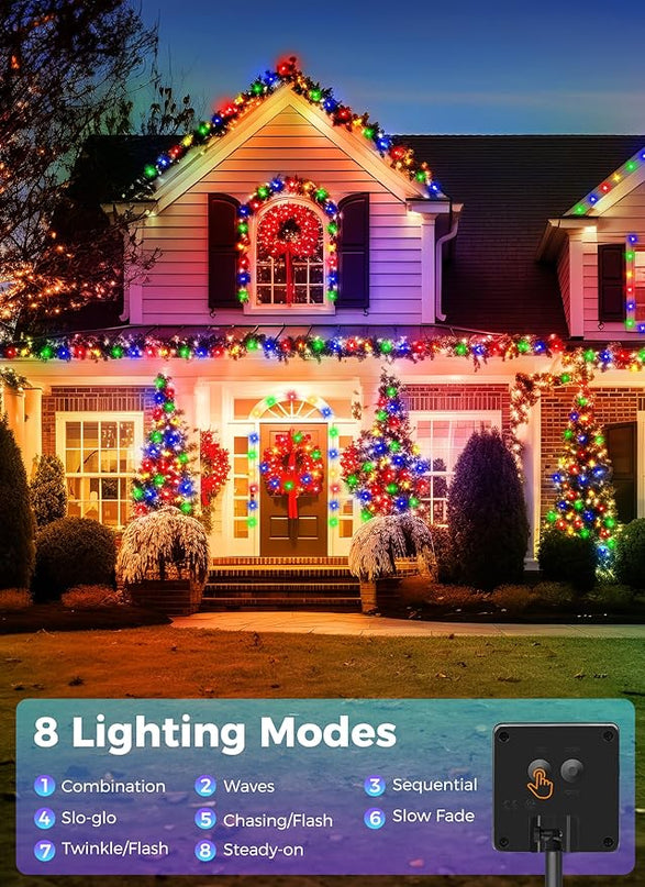 Minetom Christmas Lights Outdoor Solar Powered - 72FT 200 LED Christmas String Lights with 8 Lighting Modes, IP65 Waterproof Solar String Lights for Outside Tree Xmas Party Decoration, Multicolor Minetom