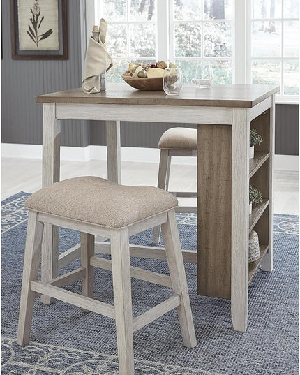 Signature Design by Ashley Skempton 3 Piece Counter Height Dining Set, Includes Table and 2 Barstools, Whitewash - LeafyLoom