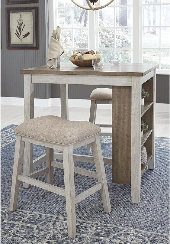Signature Design by Ashley Skempton 3 Piece Counter Height Dining Set, Includes Table and 2 Barstools, Whitewash - LeafyLoom