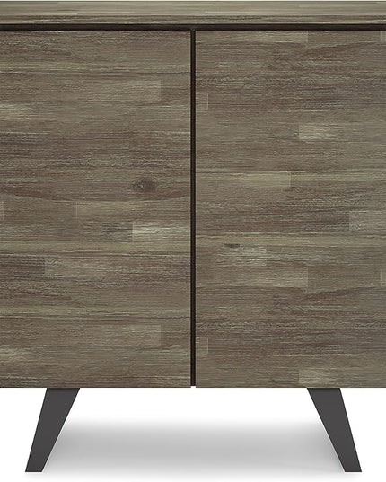 SIMPLIHOME Lowry SOLID ACACIA WOOD and Metal 39 Inch Wide Modern Industrial Medium Storage Cabinet in Distressed Grey, For the Living Room, Entryway and Family Room - LeafyLoom