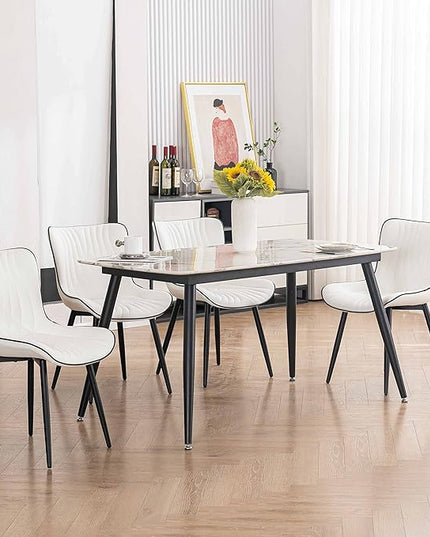 YOUTASTE White Dining Chairs Set of 2 Upholstered Mid Century Modern Kitchen Dining Room Chairs Armless Faux Leather Accent Chairs Metal Vanity Lounge Chair with Back for Living Room Bedrooms - LeafyLoom