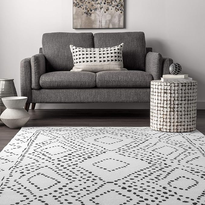 nuLOOM Mila Machine Washable Diamond Trellis Ultra Thin Accent Rug, 2' x 3', White - LeafyLoom