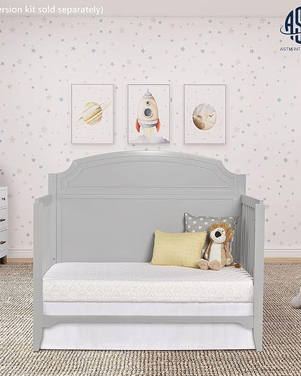 JPMA & Greenguard Gold Certified Milton 5-in-1 Convertible Crib Made with Sustainable New Zealand Pinewood in Pebble Grey, Non-Toxic Finish - LeafyLoom