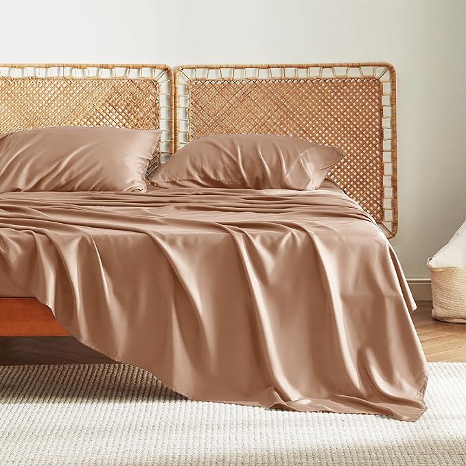 Bedsure King Size Sheet Set, Cooling Sheets King, Rayon Derived from Bamboo, Deep Pocket Up to 16", Breathable & Soft Bed Sheets, Hotel Luxury Silky Bedding Sheets & Pillowcases, Taupe - LeafyLoom
