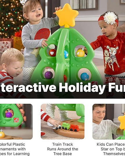 Step2 My First Christmas Tree for Kids, Interactive Christmas Tree Toy, Toddlers Ages 1.5+ Years Old, 12 Colorful Plastic Ornaments to Decorate, Mini Train Set Circles the Skirt - LeafyLoom