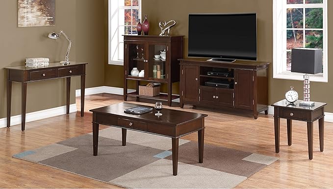 SIMPLIHOME Carlton SOLID WOOD Transitional Modern 42 inch Wide Home Office Desk, Writing Table, Workstation, Study Table Furniture in Dark Tobacco Brown with 1 Drawer - LeafyLoom