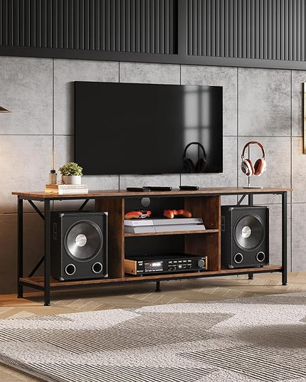 WLIVE TV Stand up to 65 Inch TV, 55" Entertainment Center, Industrial TV Console with Open Storage Shelf for Living Room and Bedroom, Rustic Brown - LeafyLoom