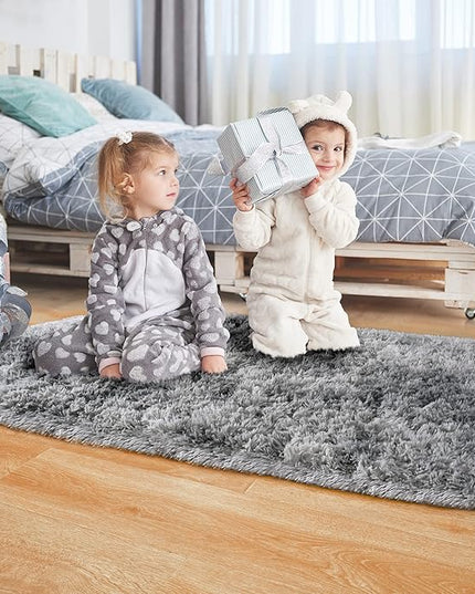Noahas Oval Fluffy Grey Rainbow Rug 2.6X5.3 Small Kids Rugs for Bedroom Girls And Boys Aesthetic,Bedside Bedroom Rug,Ultra Soft Runner Carpet Modern Shaggy Nursery Area Rugs Home Deco - LeafyLoom