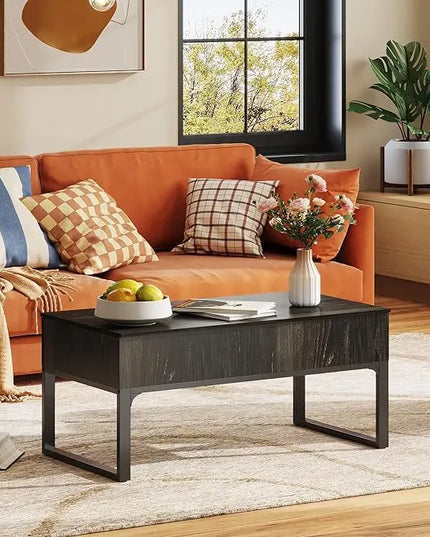 WLIVE Lift Top Coffee Table with Storage, Coffee Table with Lifting Top & Sliding Top, Wood Coffee Table for Living Room, Modern Center Table with 2 Hidden Compartment for Home, Office, Charcoal Black - LeafyLoom