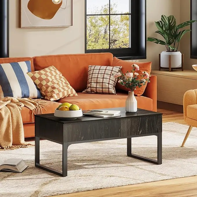 WLIVE Lift Top Coffee Table with Storage, Coffee Table with Lifting Top & Sliding Top, Wood Coffee Table for Living Room, Modern Center Table with 2 Hidden Compartment for Home, Office, Charcoal Black - LeafyLoom
