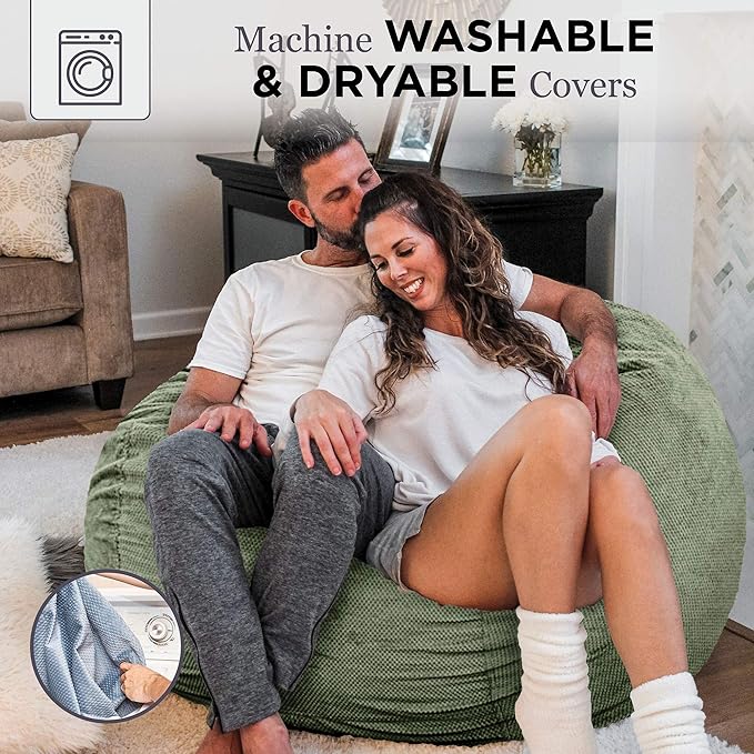 CordaRoy's Chenille Bean Bag Chair, Convertible Chair Folds from Bean Bag to Lounger, As Seen on Shark Tank, Moss - King Size - LeafyLoom