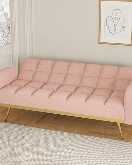 NicBex Sectional Couch Sofa with 2 Throw Pillows Sofa Bed Cloud Couch for Living Room Furniture Sets with Removable Comfortable Armrest, Modular Sofa for Living Room, Bedroom, Apartment,69" L, Pink - LeafyLoom