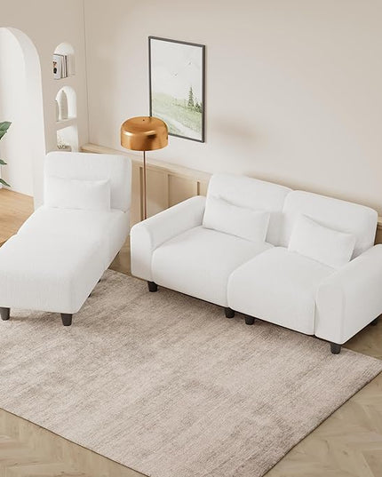 NicBex Sectional Couch Sofa with Lounge Chair Polyester Modern L Shaped Cloud Couch for Living Room Furniture Sets with Waist Pillows, Modular Sofa for Living Room, Bedroom, Apartment, 84.6" L, White - LeafyLoom