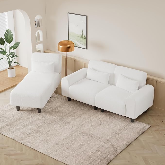 NicBex Sectional Couch Sofa with Lounge Chair Polyester Modern L Shaped Cloud Couch for Living Room Furniture Sets with Waist Pillows, Modular Sofa for Living Room, Bedroom, Apartment, 84.6" L, White - LeafyLoom