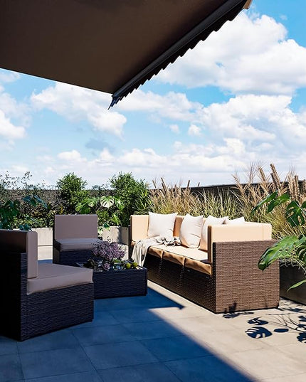 Pamapic Patio Furniture Set, 7 Pieces Modular Outdoor Sectional, Patio Sectional Sofa Conversation Set, Rattan Sofa with Coffee Table and Washable Cushions Covers, Brown Rattan and Beige Cushions - LeafyLoom