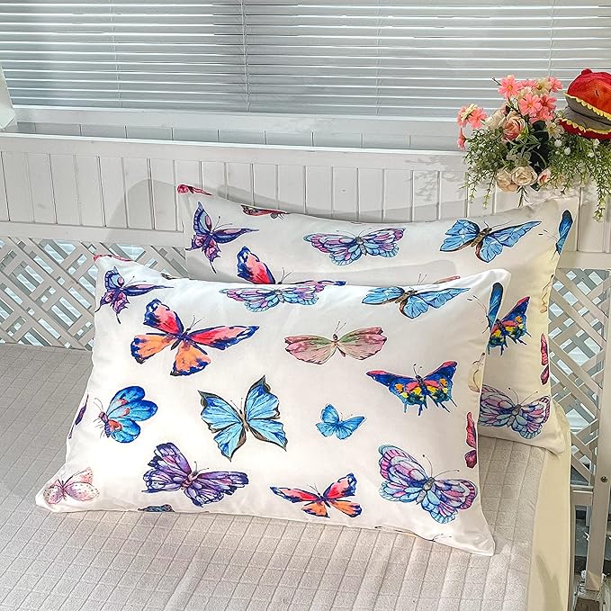 CVHOUSE Bedding Set, Queen, Butterfly Design for Girls Kids Teens, 1 Comforter and 2 Pillow Cases - LeafyLoom