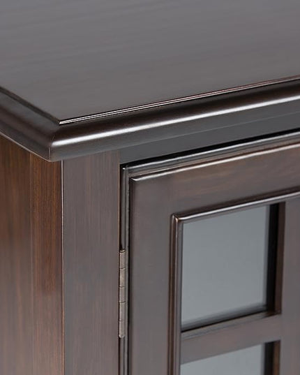 SIMPLIHOME Connaught SOLID WOOD 46 Inch Wide Traditional Tall Storage Cabinet in Dark Chestnut Brown, For the Living Room, Entryway and Family Room - LeafyLoom