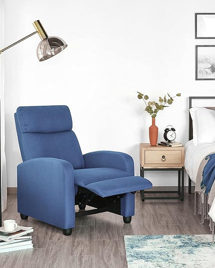 Yaheetech Fabric Recliner Chair Sofa Ergonomic Adjustable Single Sofa with Thicker Seat Cushion Modern Home Theater Seating for Living Room Light Blue - LeafyLoom