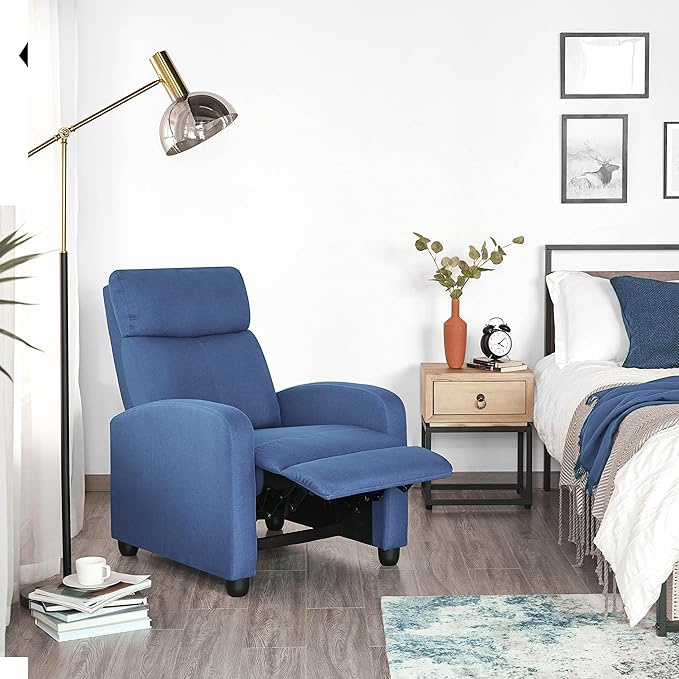 Yaheetech Fabric Recliner Chair Sofa Ergonomic Adjustable Single Sofa with Thicker Seat Cushion Modern Home Theater Seating for Living Room Light Blue - LeafyLoom