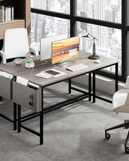 Shintenchi 63 inch Computer Desk with Storage Bag, Study Workstation Modern Simple Design for Home Office, Student Writing Desk, Office Working Desk, Gray - LeafyLoom