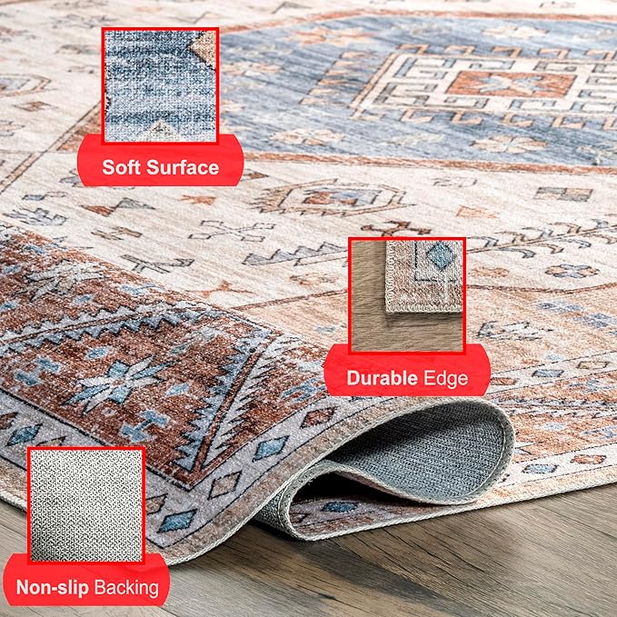nuLOOM Elowyn Machine Washable Medallion Ultra Thin Area Rug, 5' x 8', Multi - LeafyLoom
