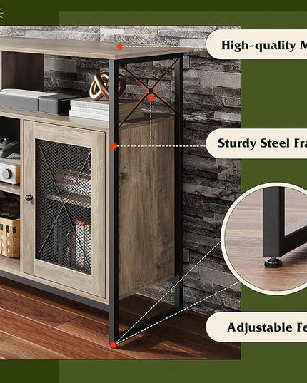 WLIVE TV Stand 55 inch TV,Tall Entertainment Center with Storage, Farmhouse Industrial TV Console for Bedroom Living Room, Greige - LeafyLoom