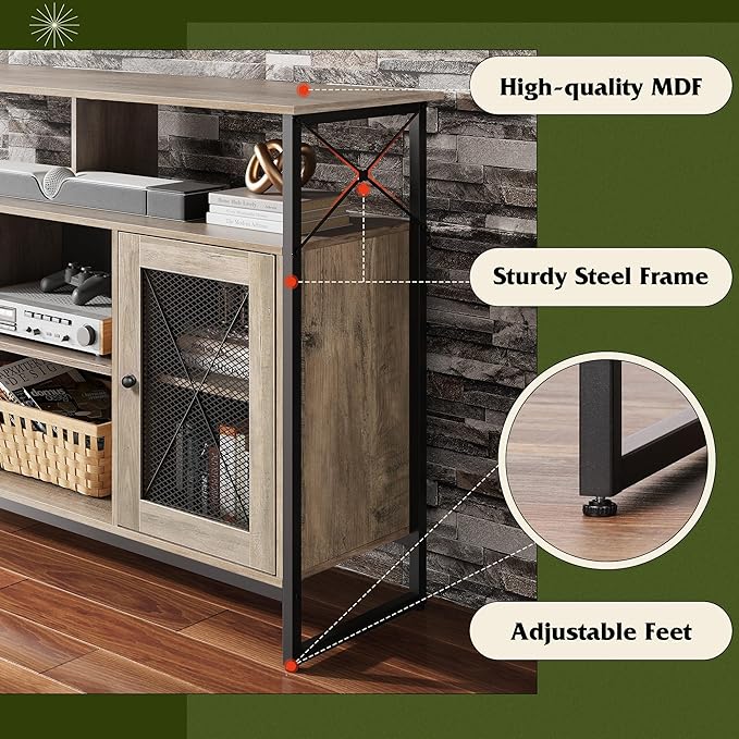 WLIVE TV Stand 55 inch TV,Tall Entertainment Center with Storage, Farmhouse Industrial TV Console for Bedroom Living Room, Greige - LeafyLoom