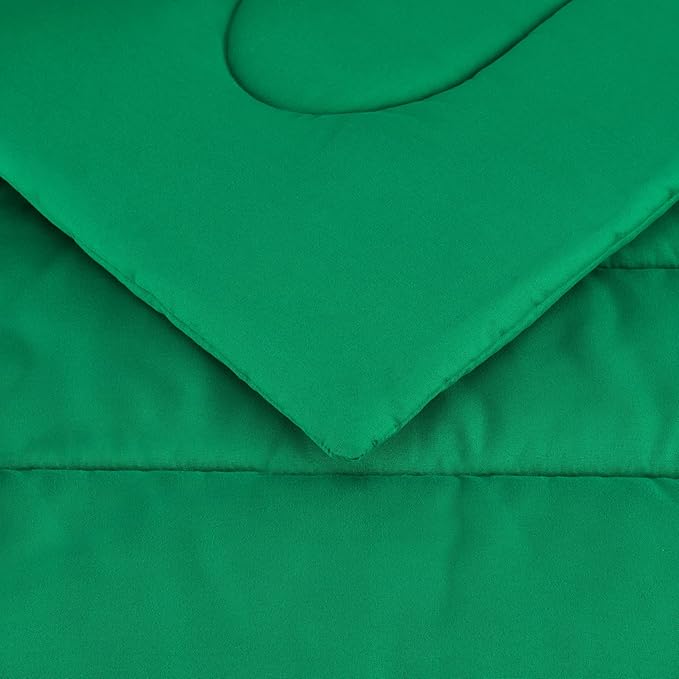 Amazon Basics 7 Piece Microfiber Kid's Bed-in-a-Bag Bedding Set, Full/Queen, Green, Solid - LeafyLoom