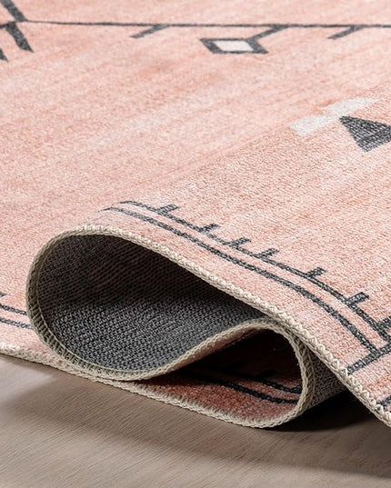 nuLOOM Evalyn Southwestern Machine Washable Ultra Thin Area Rug, 5' x 8', Pink - LeafyLoom
