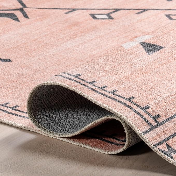 nuLOOM Evalyn Southwestern Machine Washable Ultra Thin Area Rug, 5' x 8', Pink - LeafyLoom